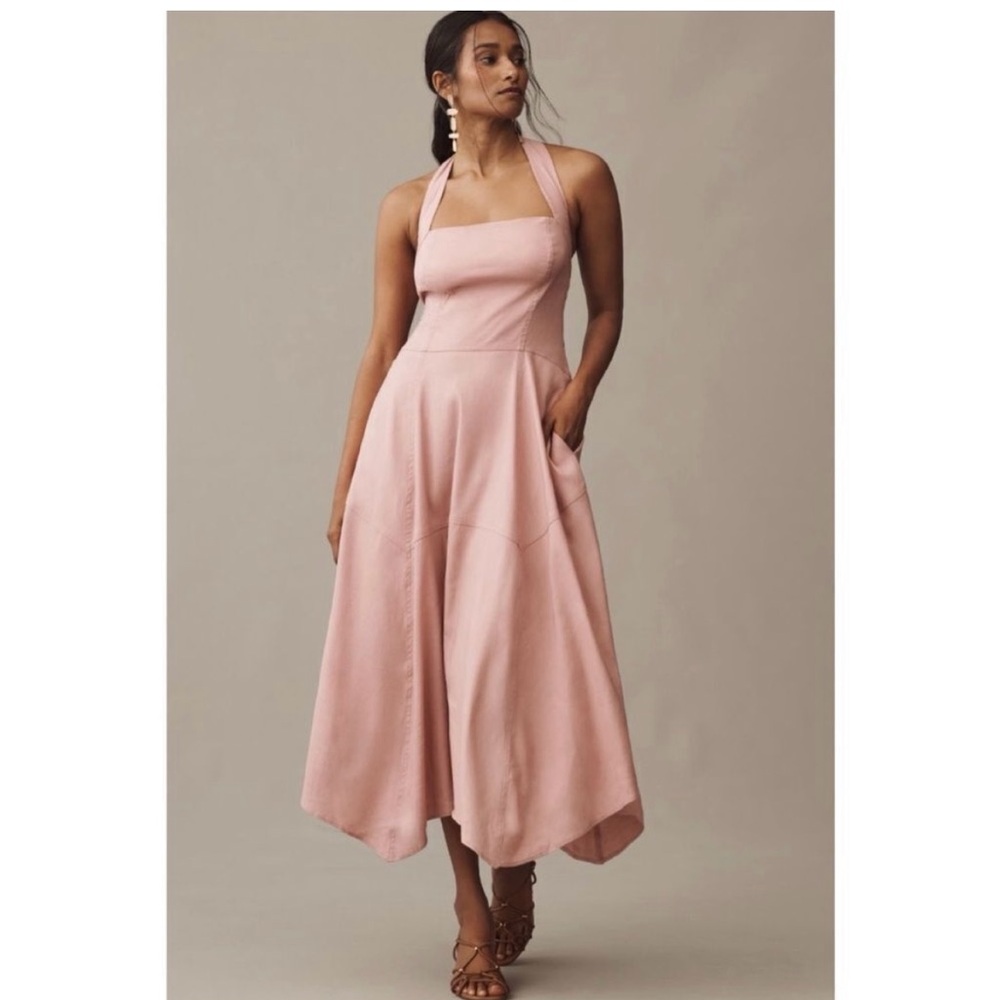 Anthropologie Dusty Rose Halter Midi Dress